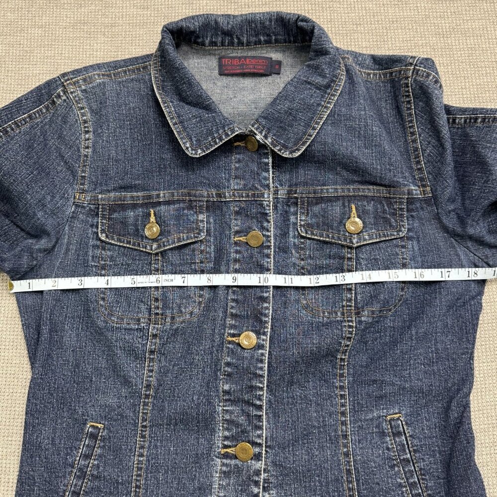 Tribal Denim Womens Blue Jean Jacket Size 8 Button Up Pockets Long Sleeve Collar - Picture 8 of 11